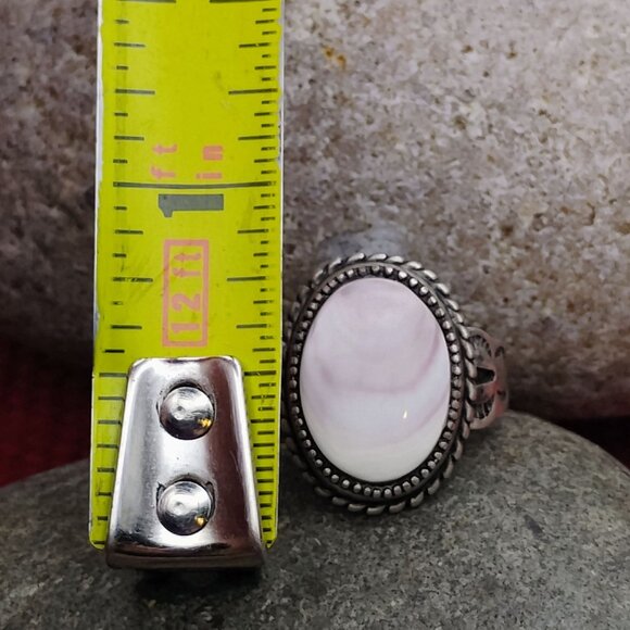 Native Signed AB Sterling Lace Agate Ring Size 6 3/4 or 7 - Picture 6 of 9